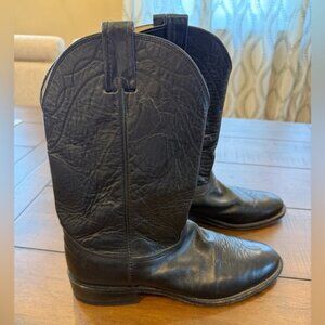 Vintage Nocona Black Leather Cowboy Boots Size 10.5 B Made in USA Missing Insole